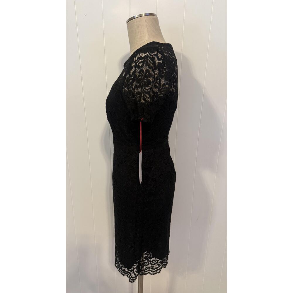 Elle Dress Womens 6 Black Lace Short Sleeve Sheath Little Black Dress Party New - Picture 8 of 11